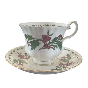 A Cup Of Christmas Tea Cup & Saucer Set Waldman House Tom Hegg Hanson Bone China